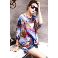 Abstract Painting Batwing Sleeve Pullover Blouse