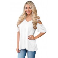 White Cold Shoulder Crisscross Detail Relaxing Fit...