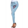 Rose Embroidery Distressed Light Blue Skinny Jeans