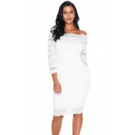 White Lace Scalloped Off Shoulder Midi Dress