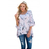 Mid Length Bell Sleeve Pink Floral Blouse