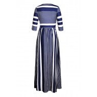 Navy Multiple Striped Casual Pocket Style Maxi Dre...