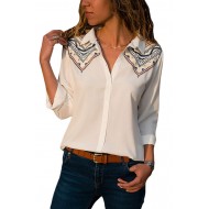 Embroidered Shoulder Accent Creamy Shirt for Women